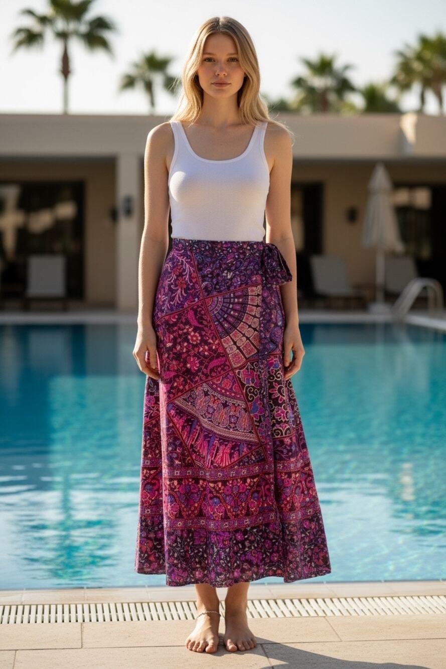 Indian Elephant Print Wrap Skirt – Boho Hippie Style